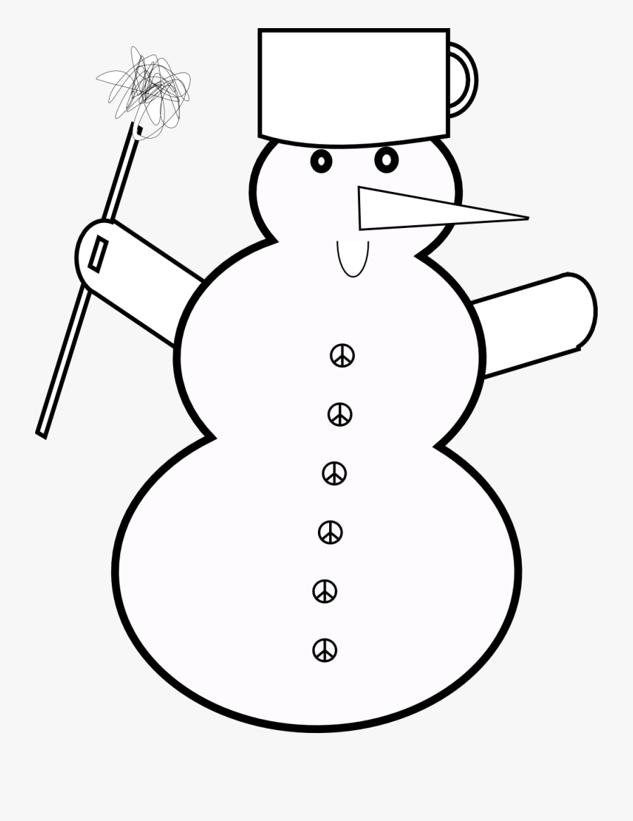 Snowman 1 Black White Line Art Christmas Xmas Coloring - Clip Art, Transparent Clipart