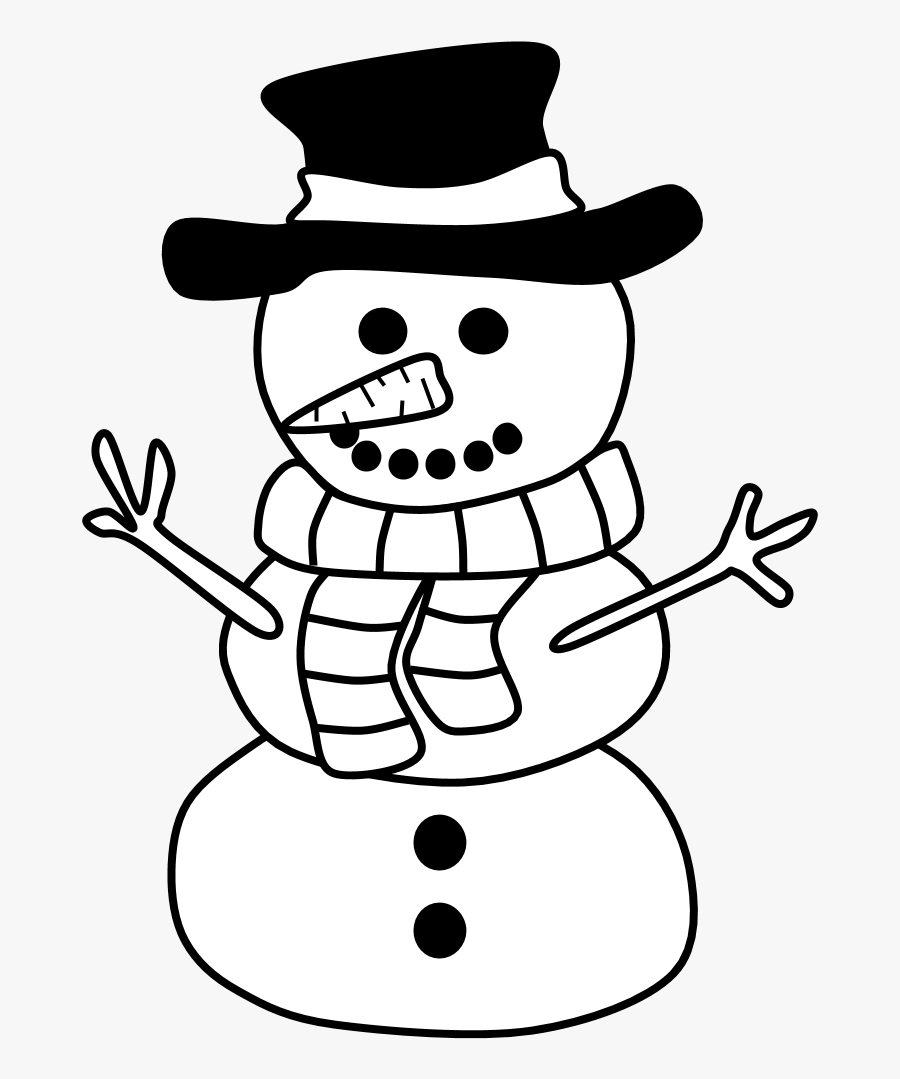 Snowman, Hat, Scarf, Black And White Snowman Clip Art