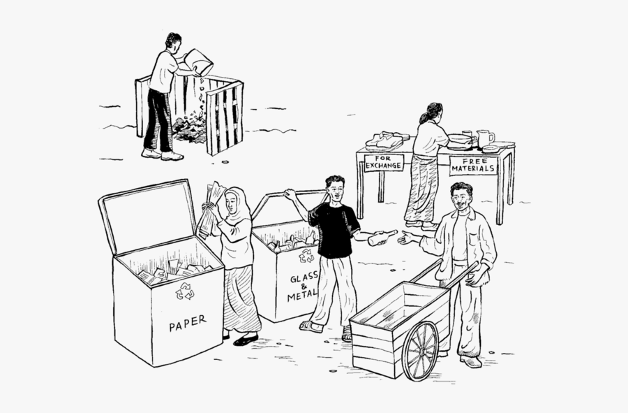 People Sort Trash And Recyclables Into Areas Marked - People Working Together In A Community Cartoon, Transparent Clipart
