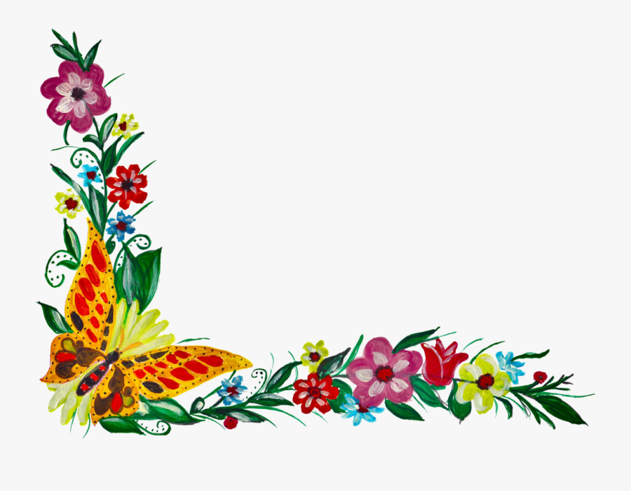 5 Flower Butterfly Corner - Corner Flower Designs Transparent, Transparent Clipart
