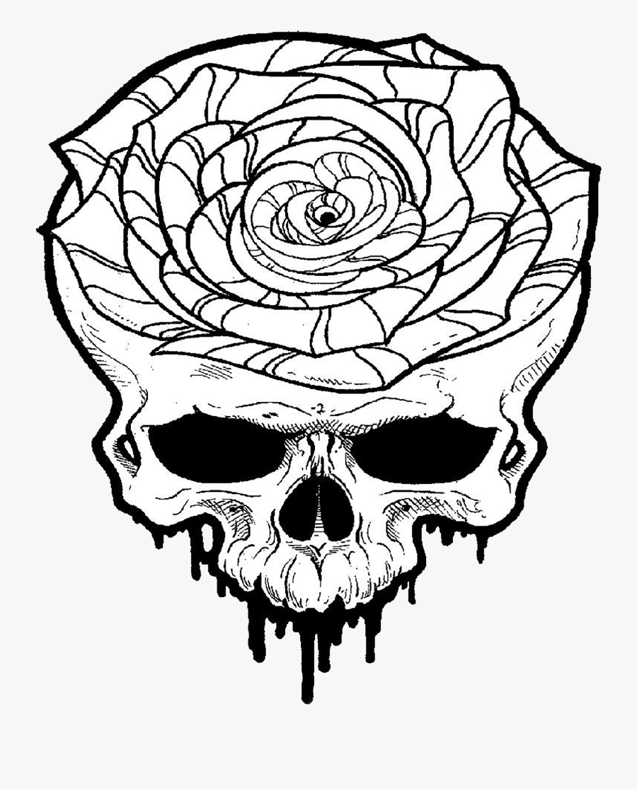 Skull Tattoo Png Rose Clipart , Png Download - Skull Rose Tattoo Line, Transparent Clipart