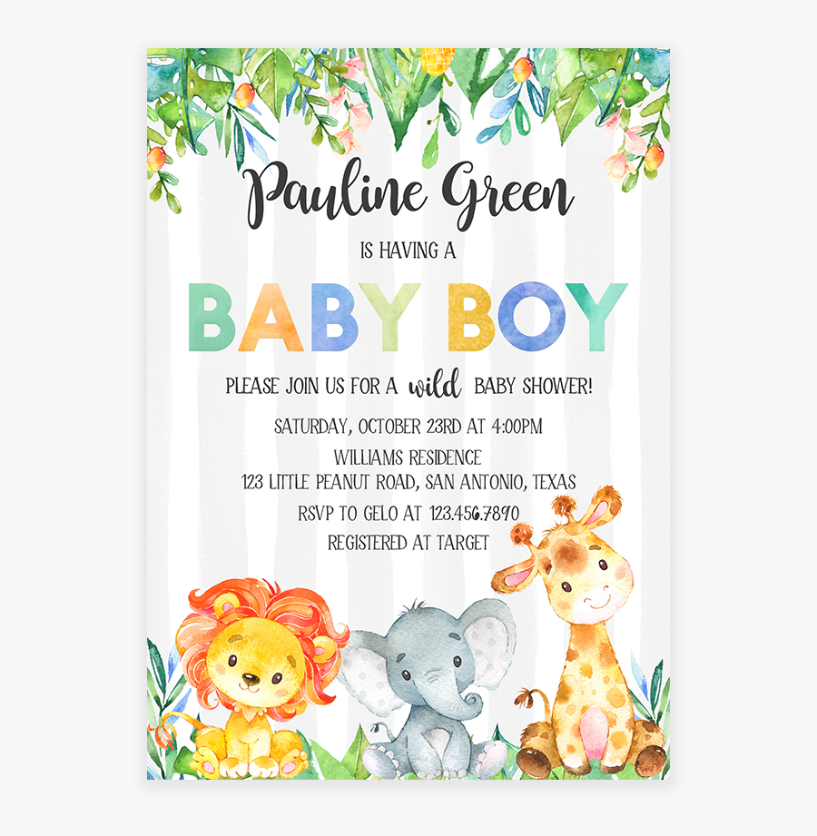 Clip Art Giraffe Baby Shower Invitations - Safari Baby Shower Png, Transparent Clipart