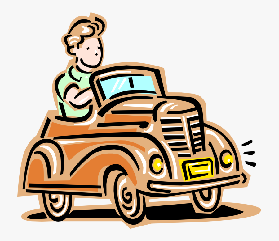 Vector Illustration Of Child"s Play Toy 1940s Automobile - Man Driving A Car, Transparent Clipart