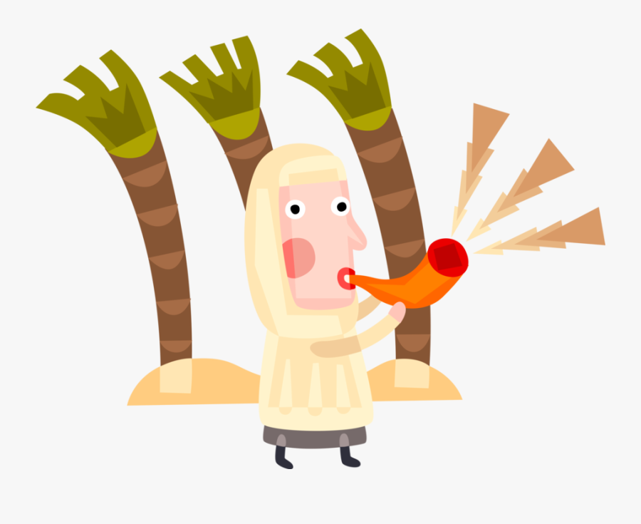 Vector Illustration Of Hebrew Rabbi Blows Shofar Ram"s - Illustration, Transparent Clipart