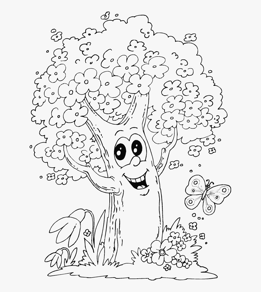 Spring Tree Coloring Page - Spring Tree Colouring Pages, Transparent Clipart