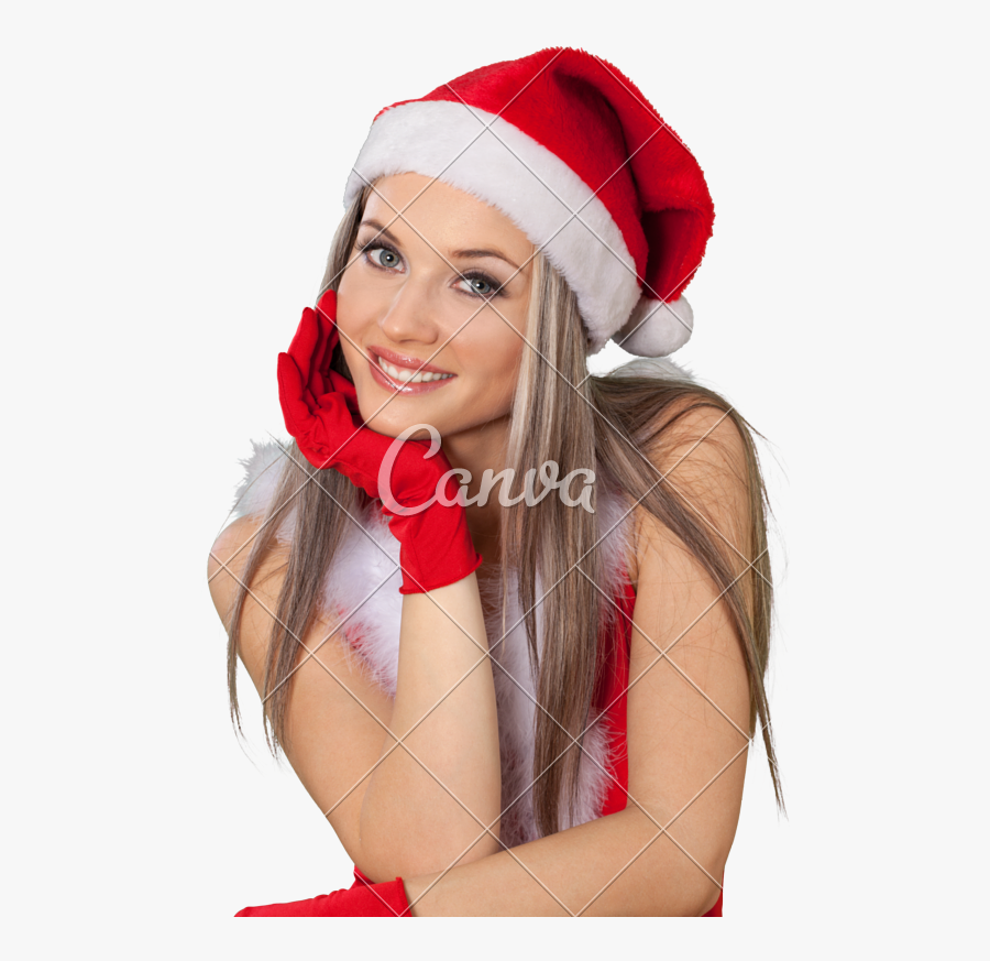 Clip Art Beautiful Woman With Santa - Girl, Transparent Clipart