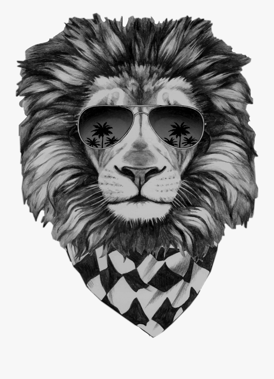 #lion #lionface #lionheart #lionhead #lionpride #coolguy - Lion With Glasses, Transparent Clipart