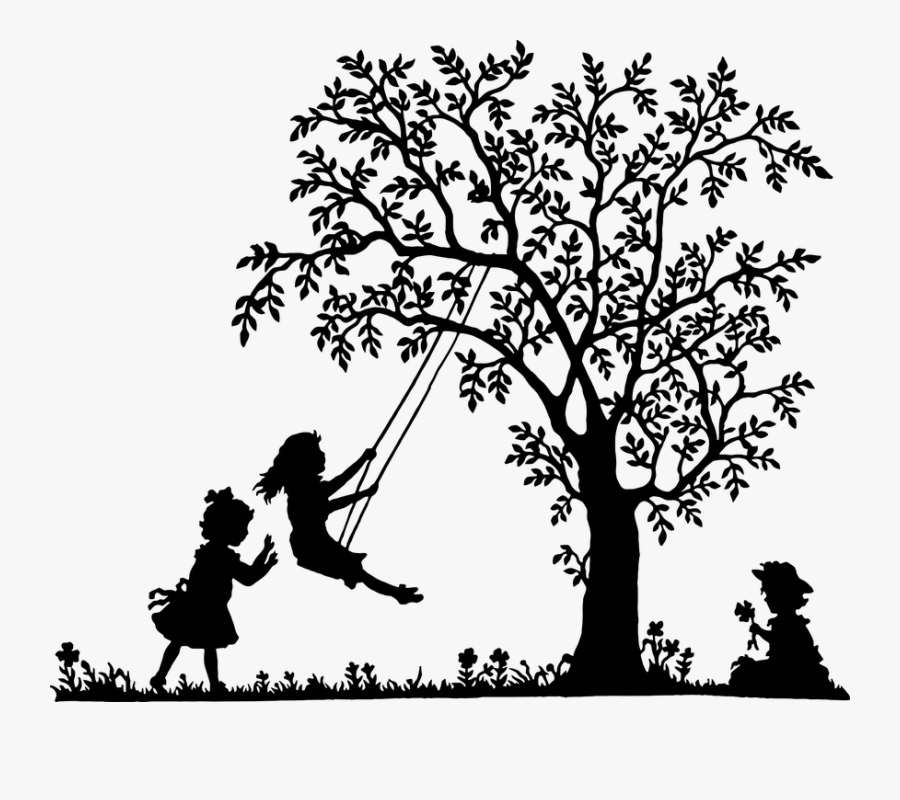 Girls On Swing Silhouette, Transparent Clipart