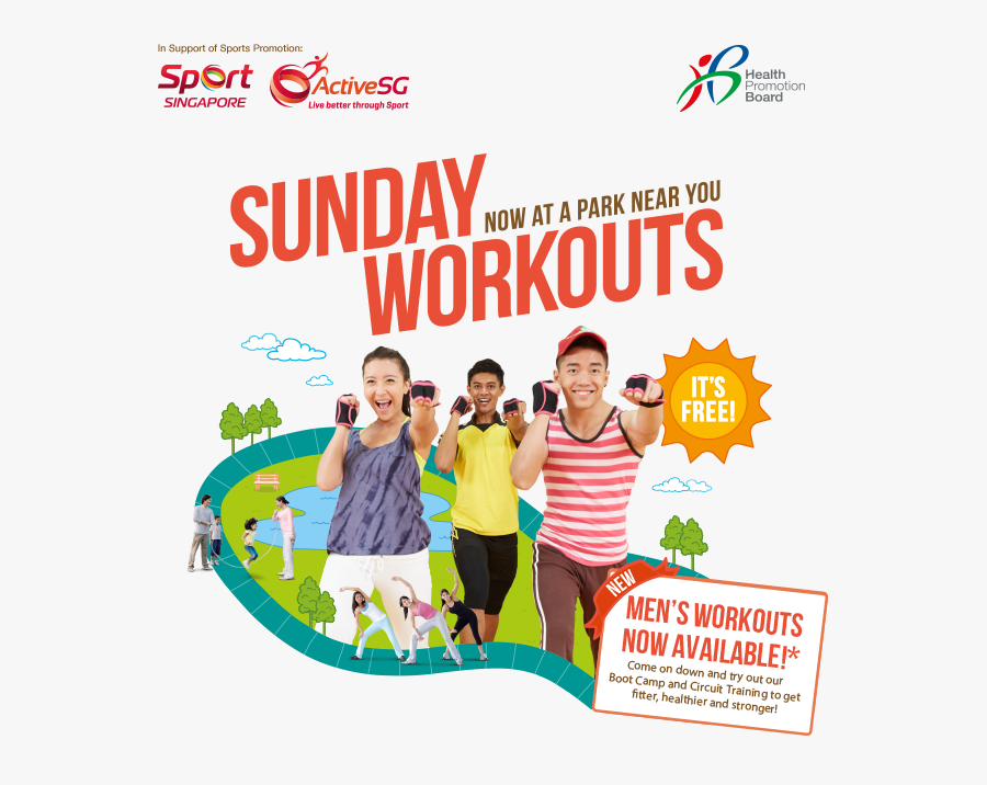 Get Active With Your Family And Friends Every Sunday - Health Promotion Board Exercise, Transparent Clipart