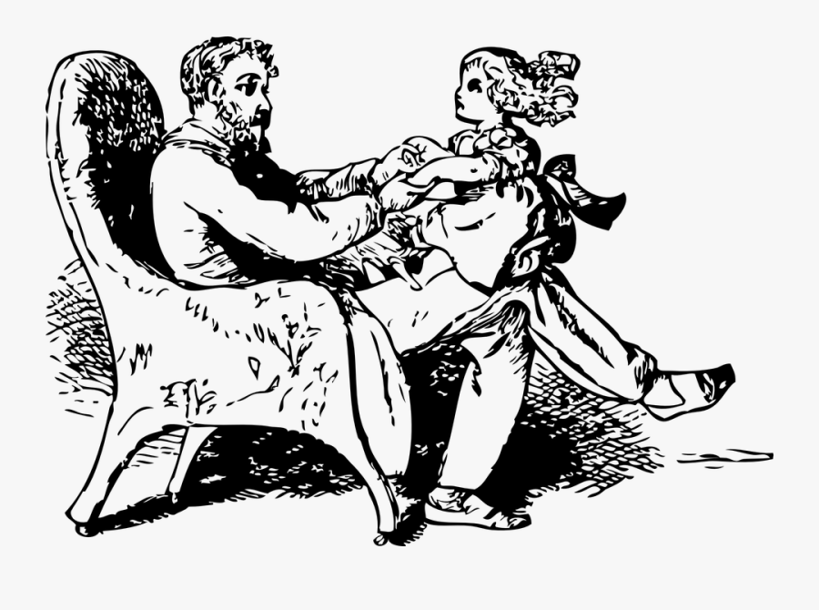 Father And Daughter Playing - Father And Daughter Line Art, Transparent Clipart