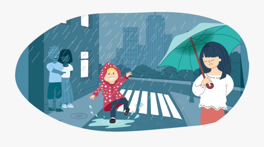 Happy Girl Playing In The Rain With Sad Girl On The - Happy And Sad Girl In Rain, Transparent Clipart