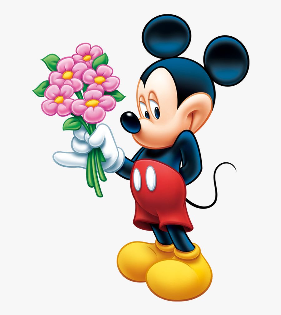 Mickey Mouse With Flowers Clipart , Png Download - Mickey Mouse Png, Transparent Clipart