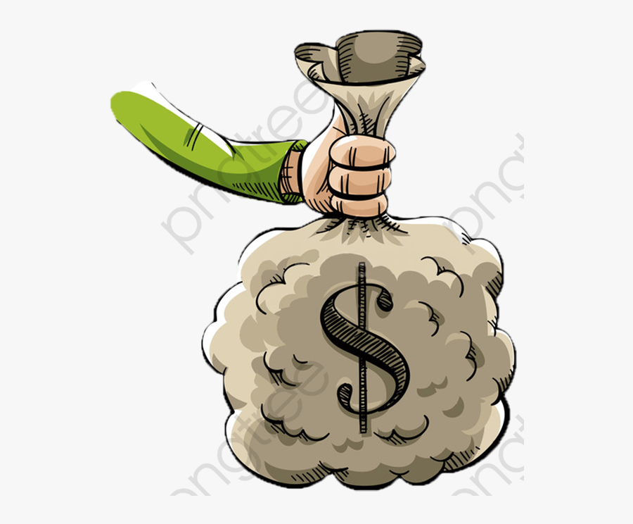 Cartoon Hand In Dollars Pocket - Una Bolsa Con Dinero, Transparent Clipart