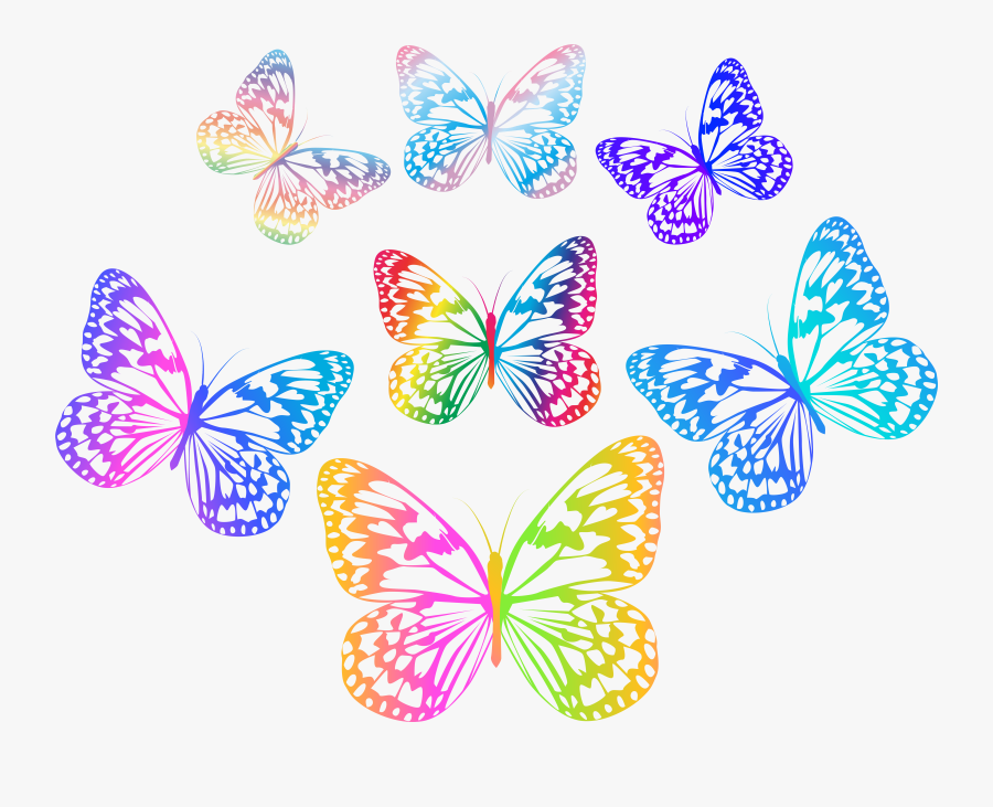 Decorative Multicolored Butterflies Png Clip Art - Butterfly Art Png, Transparent Clipart