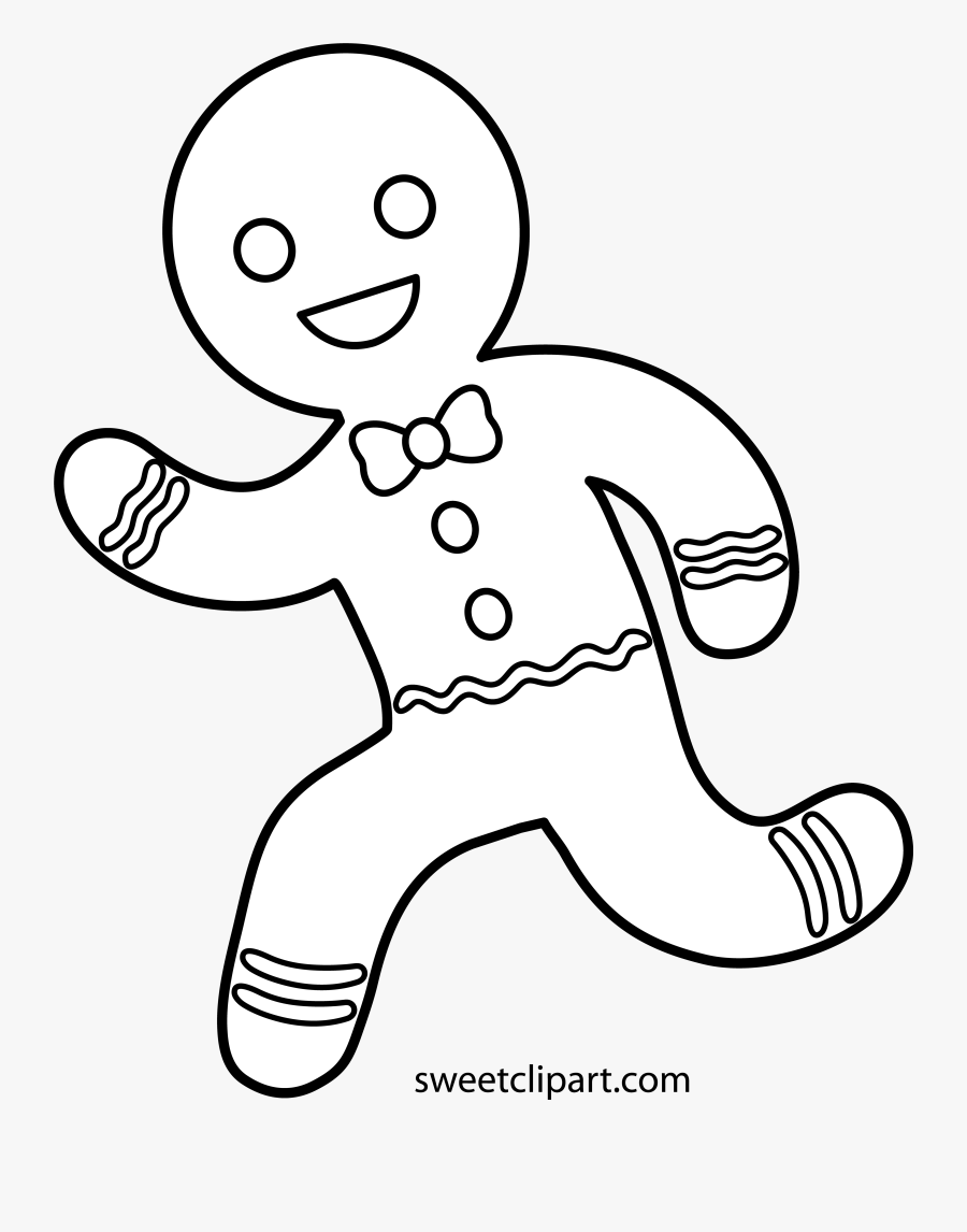 Gingerbread Man Running Lineart - Gingerbread Man Running Outline, Transparent Clipart