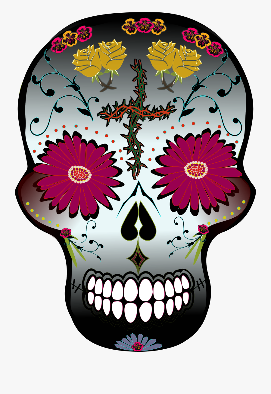 Day Of The Dead Traditional Flower Skull - Skull, Transparent Clipart