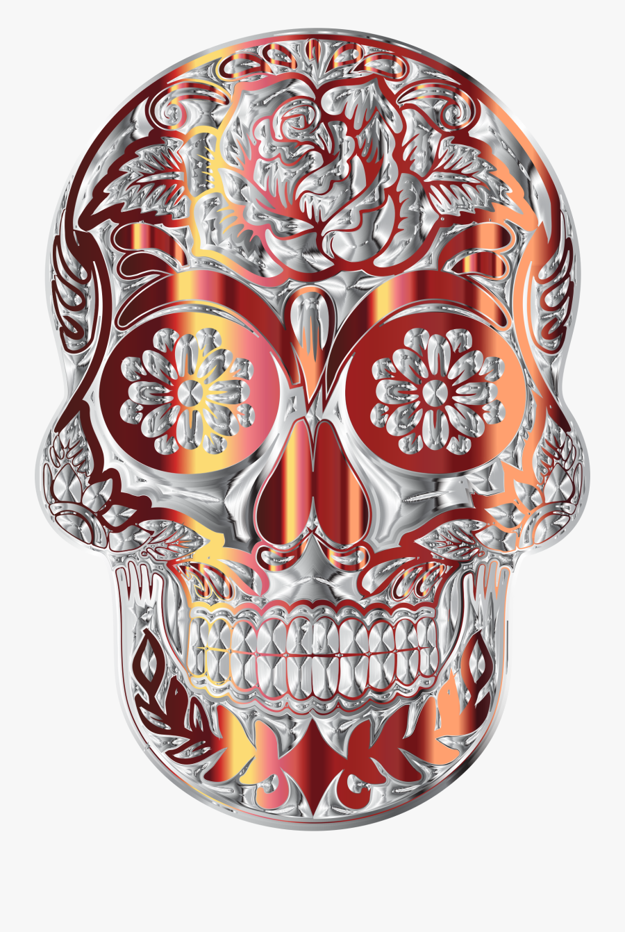 Sugar Skull Silhouette - Floral Design, Transparent Clipart