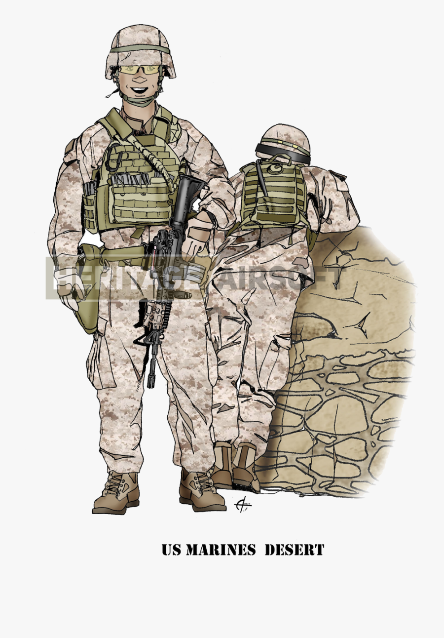 Clip Art Tenue Airsoft Marines D - Us Marine Desert Loadout, Transparent Clipart