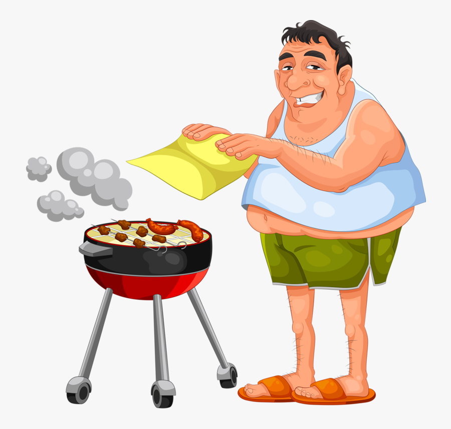 Transparent Humor Clipart - Fat Man Barbecue Cartoon, Transparent Clipart