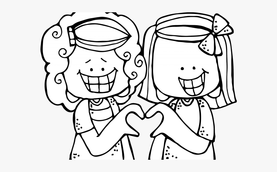 Transparent Feeling Clipart - Coloring Sheet Two Girls, Transparent Clipart