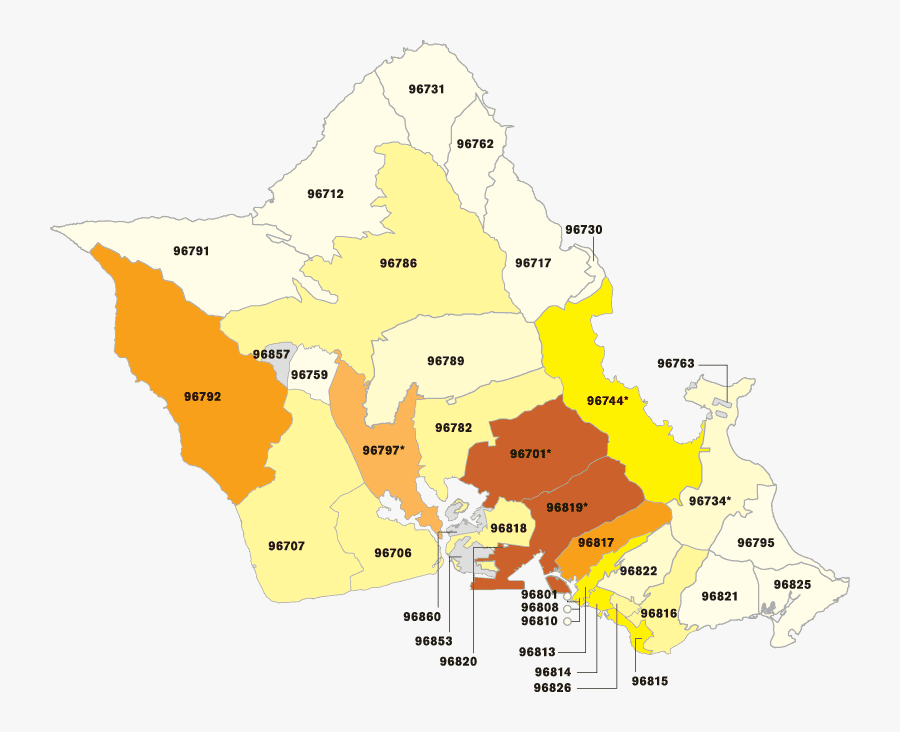 Oahu Hawaii Zip Codes Map - Oahu By Zip Code, Transparent Clipart