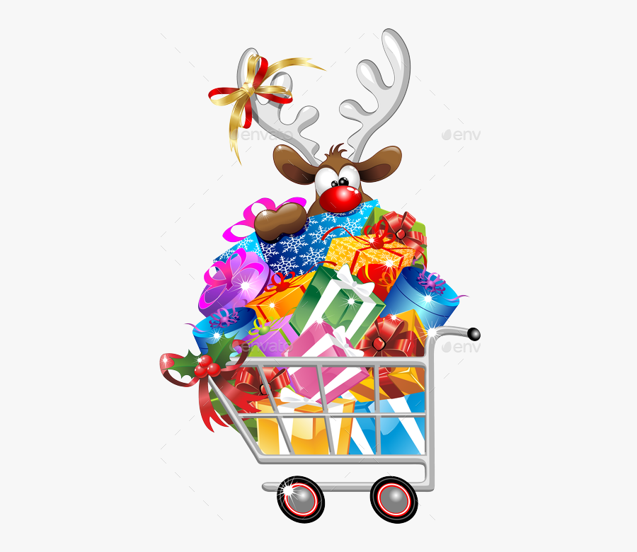 Reindeer On Shopping Cart-png Preview - Christmas Shopping Cartoon, Transparent Clipart