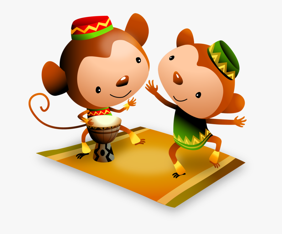 Kwanzaa Celebrating Monkeys Play Djembe Drum And Dance - Cartoon, Transparent Clipart