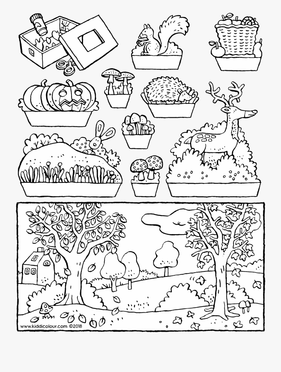 Make Your Own Autumn Diorama Colouring Page Drawing - Cartoon, Transparent Clipart