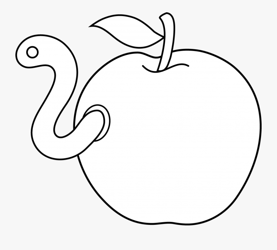 Apple Outline Transparent Coloring Book Font Worm Clip - Cartoon Apple Black And White, Transparent Clipart