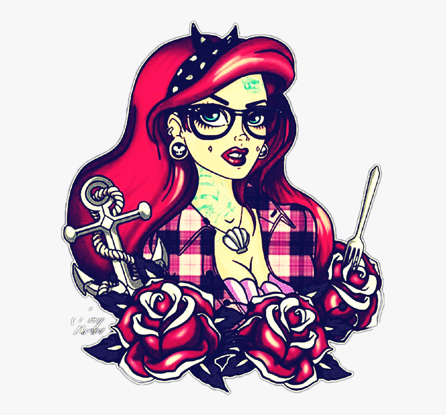 Download Ariel Hipster Tattooed Glasses Nerd Disney Princess Ariel Tattoo Free Transparent Clipart Clipartkey