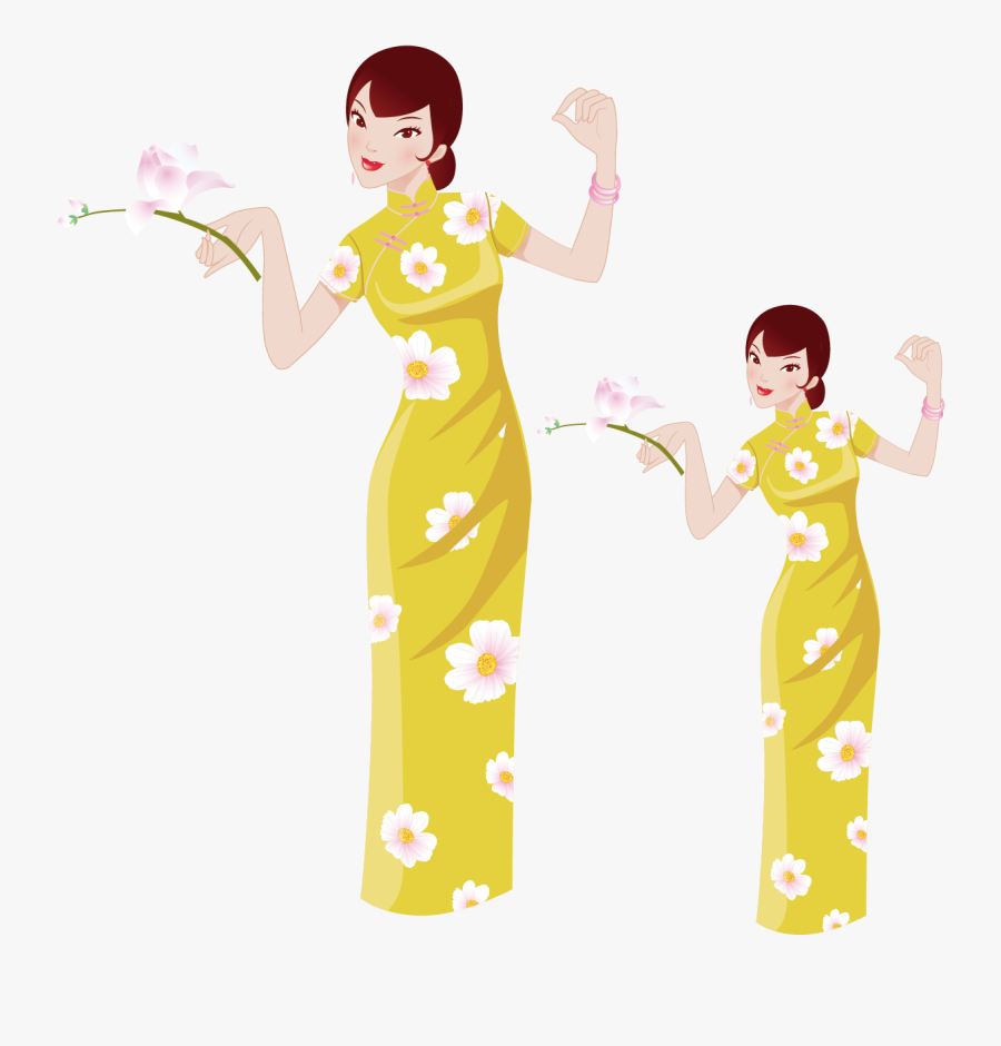 Jpg Black And White Download Chinese Vector Cheongsam - Cartoon, Transparent Clipart