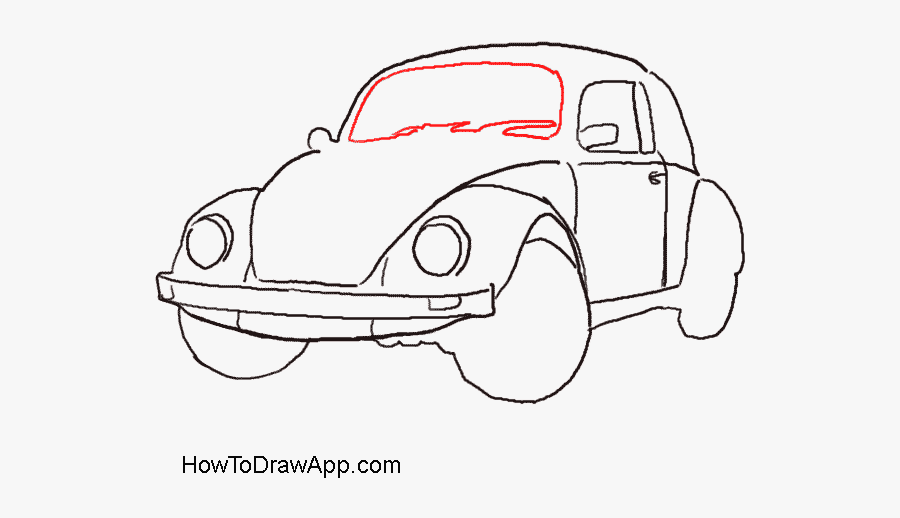 How To Draw A Volkswagen Beetle Aka Volkswagen Bug - Нарисовать Старую Машину, Transparent Clipart