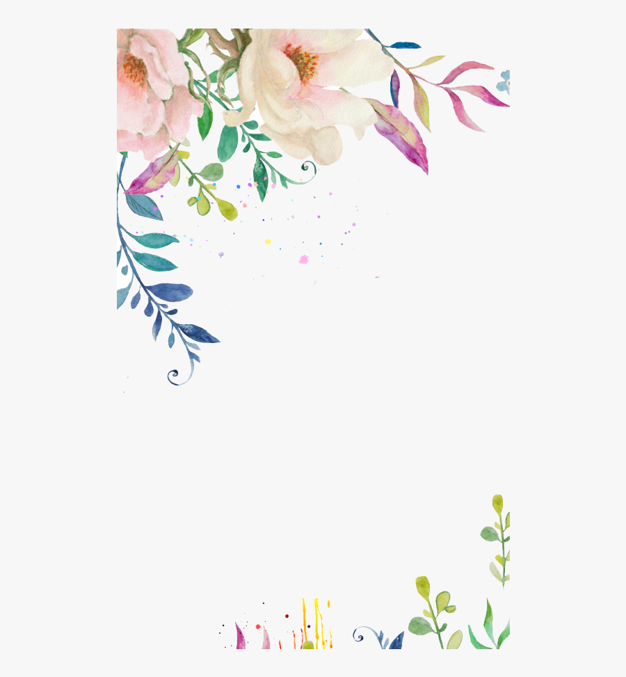 Pink Flower Border Wedding Watercolor Invitation Painting - Watercolor Pastel Flowers Png, Transparent Clipart