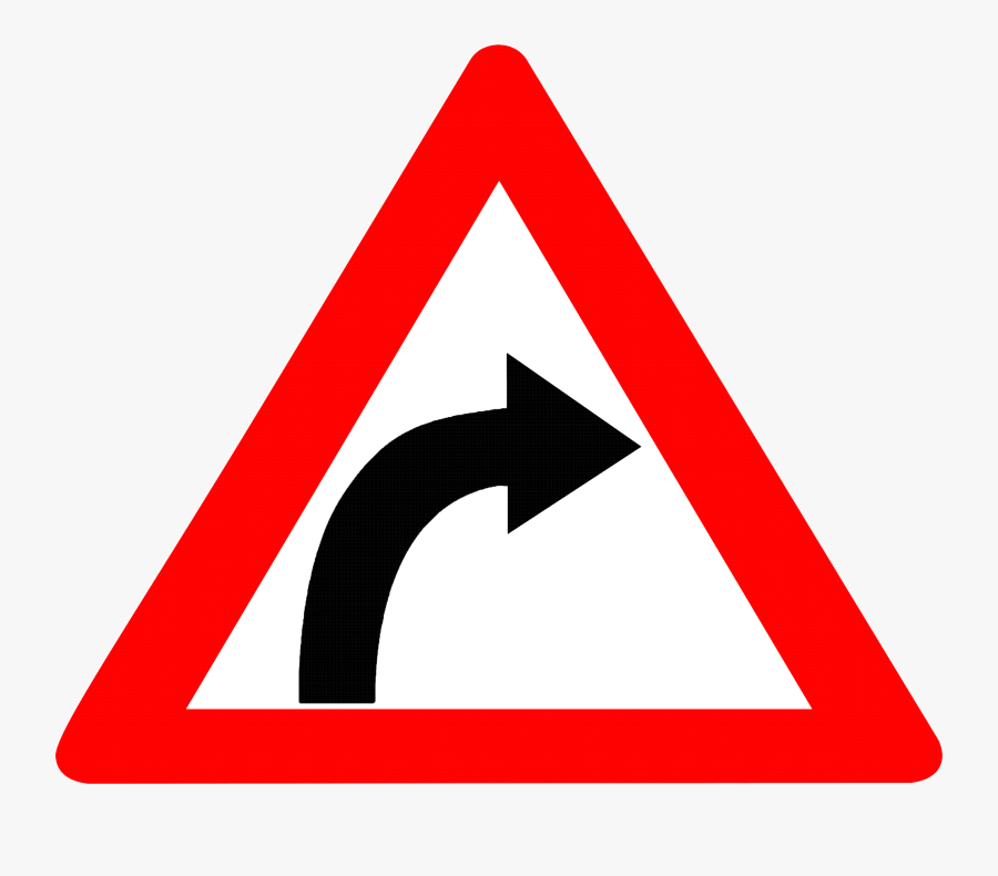 Warning Sign Traffic Sign Driving Road - Right Hand Curve Sign, Transparent Clipart