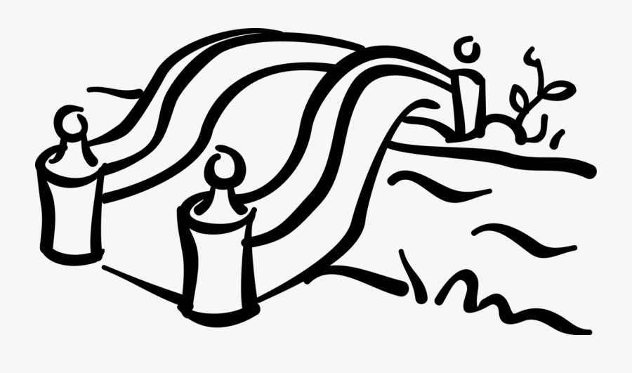 Vector Illustration Of Walking Bridge Over Water Stream- - Stream Clipart Black And White, Transparent Clipart