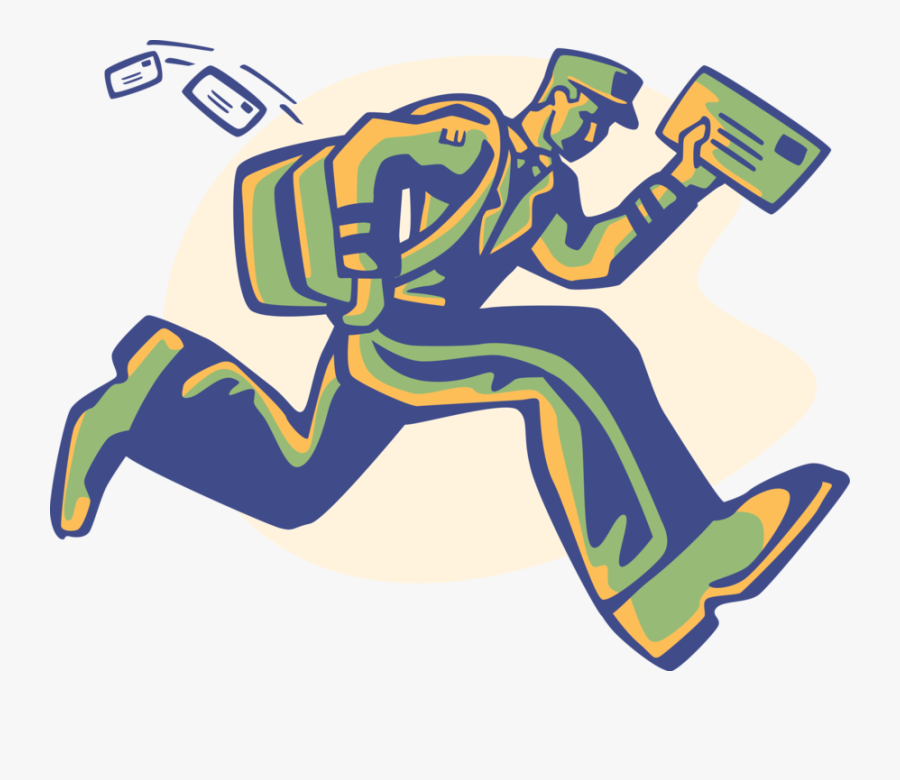 Vector Illustration Of Postman Mailman Delivers Snail - Delivery Clipart, Transparent Clipart