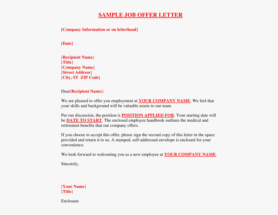 Offer Letter Sample Free Job Template Templates At - Offer Letter Format Pdf, Transparent Clipart