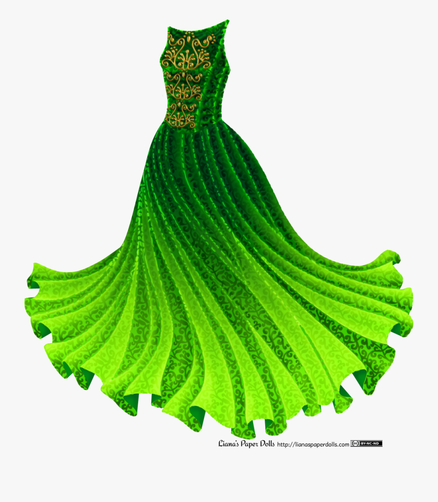 A Gown With A Sleeveless, Boat-necked Bodice And A - Paper Doll Dress Png, Transparent Clipart