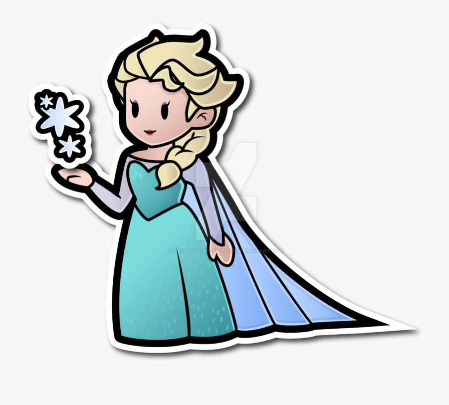 Elsa As A Paper Doll Drawing By - Paper Mario Characters Girls, Transparent Clipart