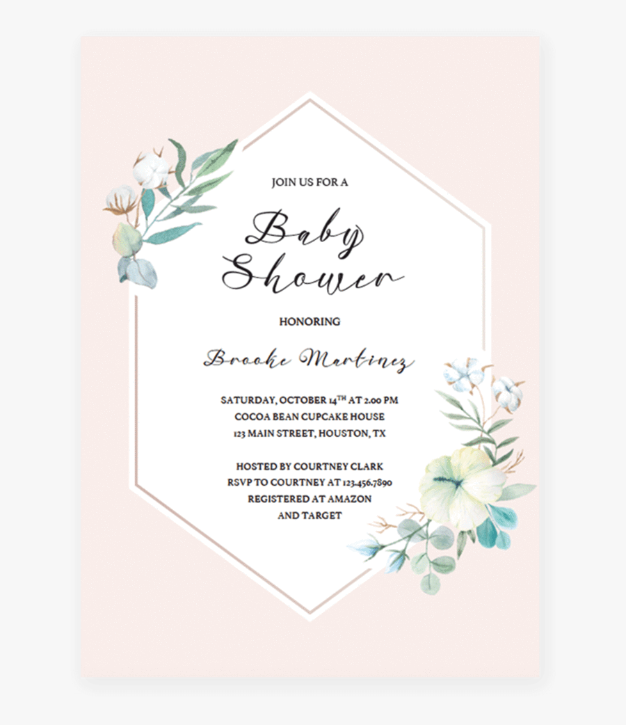 Clip Art Baby Shower Invitation Template - Jasmine, Transparent Clipart