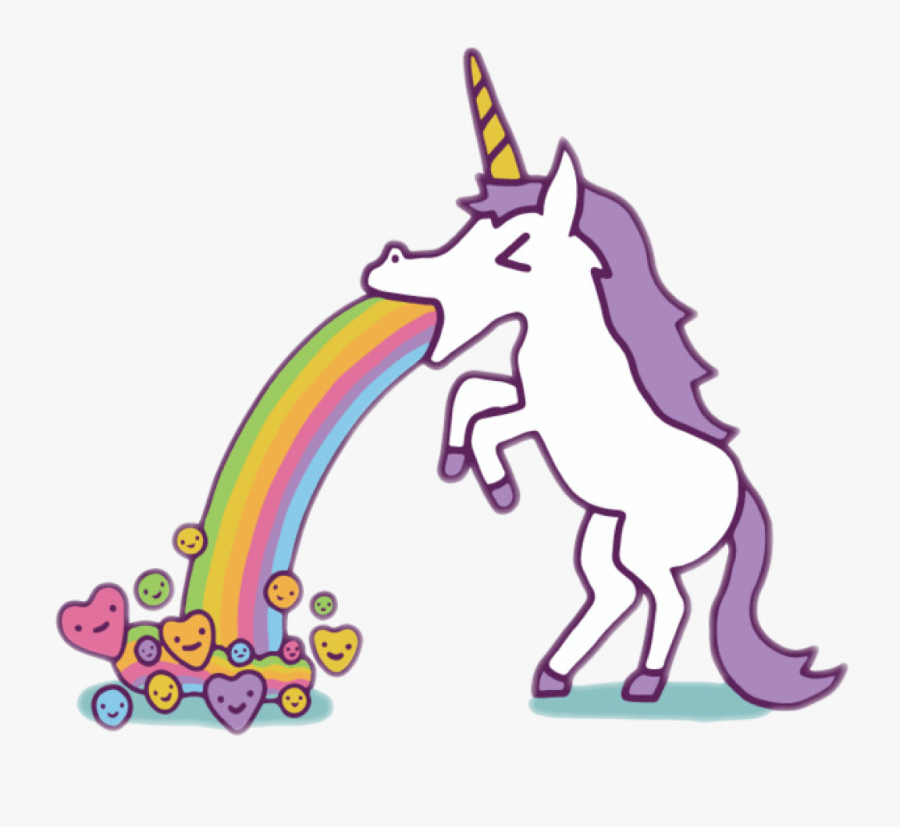 #unicorn #vomit #rainbow #heart #smiley #freetoedit - Unicorn Barfing Rainbows, Transparent Clipart
