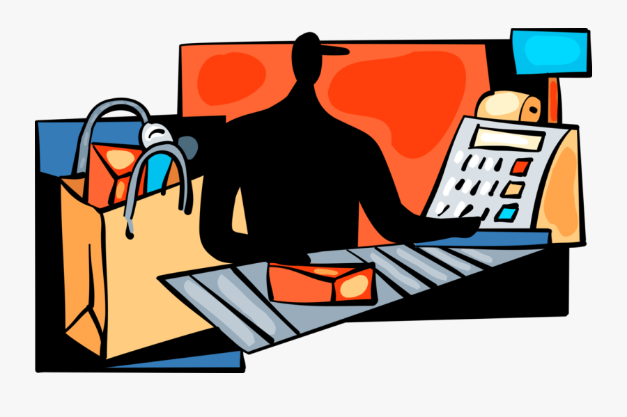 Cashier Scans Groceries With, Transparent Clipart