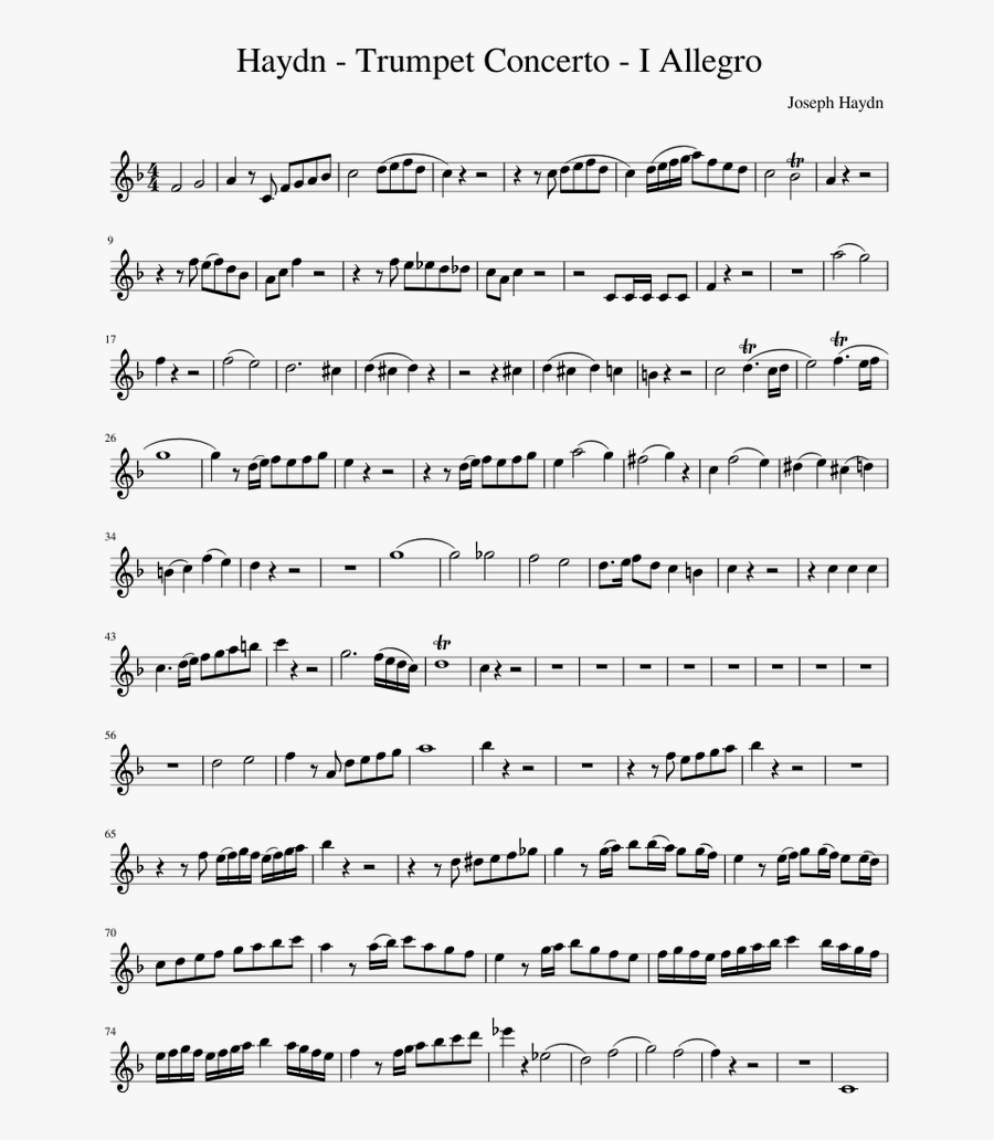 Haydn Trumpet Concerto I Allegro Sheet Music For Trumpet - Hitorigoto Trumpet Sheet Music, Transparent Clipart