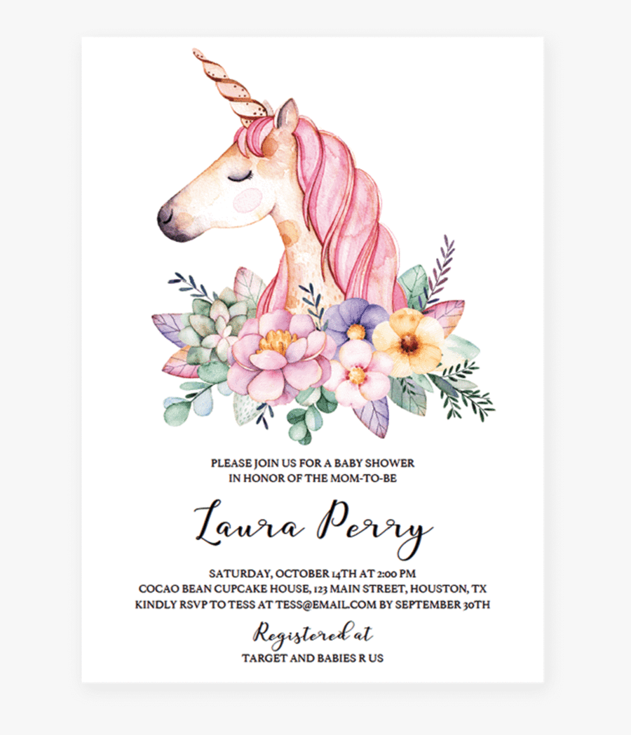 Clip Art Unicorn Template For A - Unicorn Baby Shower Invitation Template, Transparent Clipart