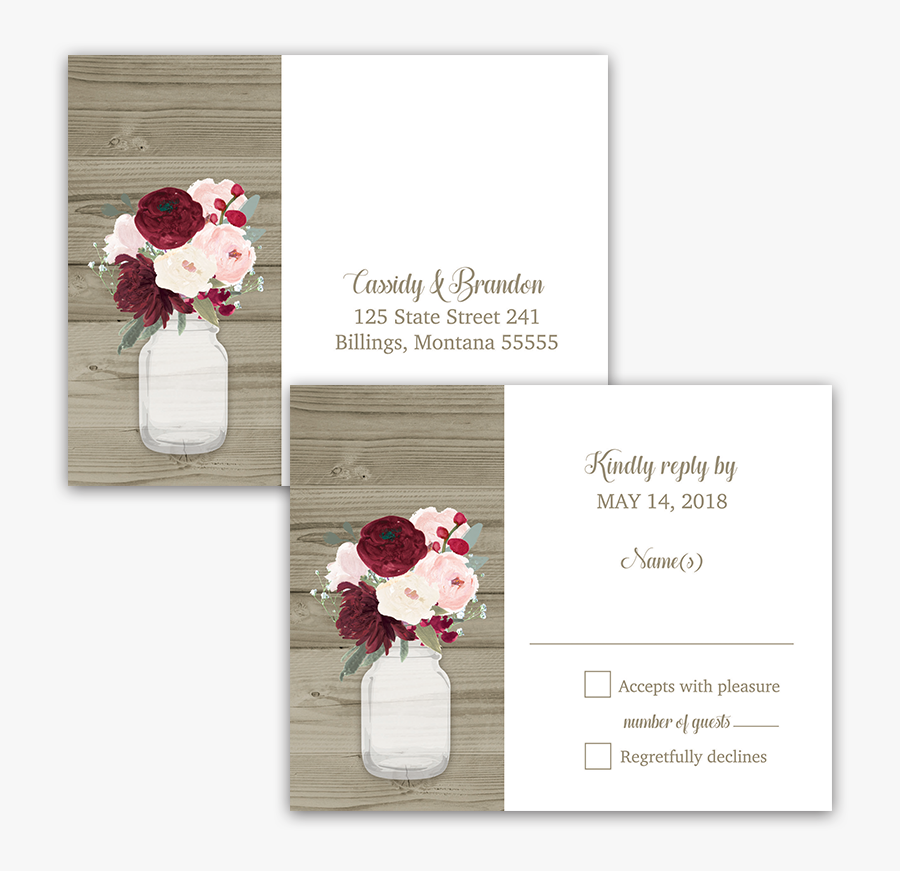 Rustic Mason Jar Floral Rsvp Postcard - Garden Roses, Transparent Clipart