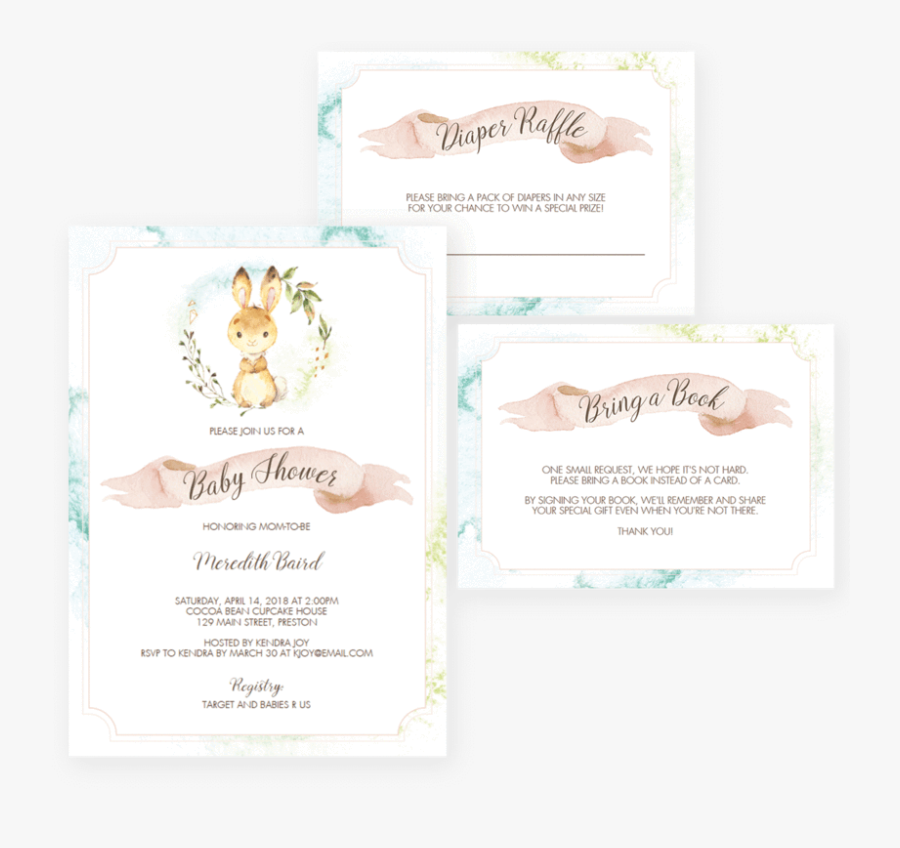 Bunny Rabbit Baby Shower Invitation Set By Littlesizzle - Invertebrate, Transparent Clipart