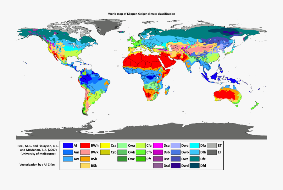 Koppen Climate Map Maps - Koppen Climate Zones, Transparent Clipart