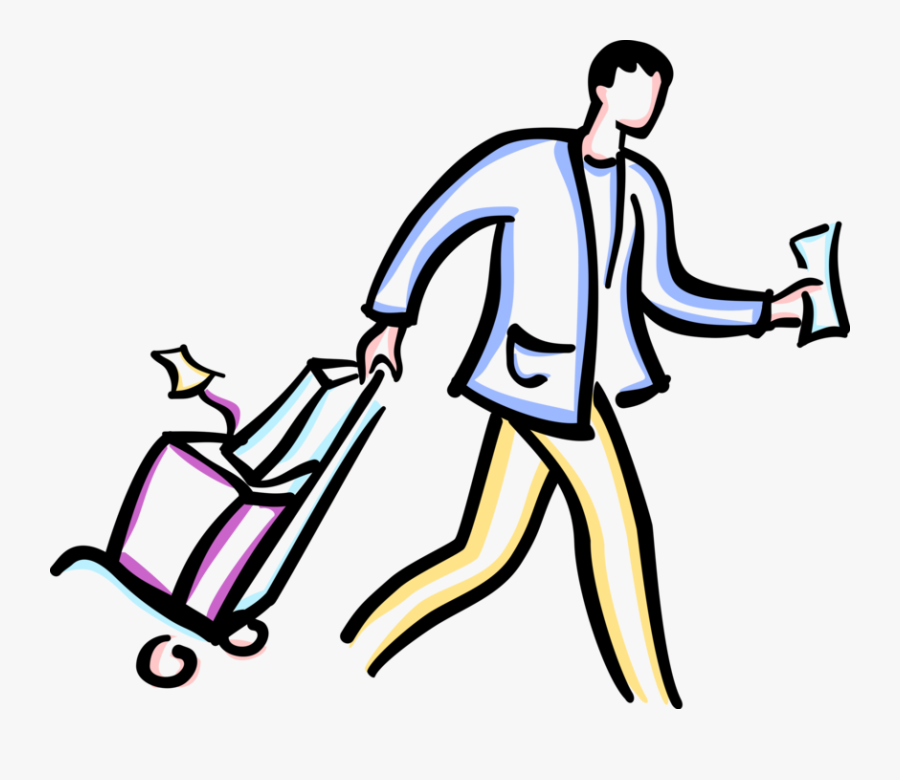Vector Illustration Of Air Traveler Walks With Luggage - Clip Art, Transparent Clipart