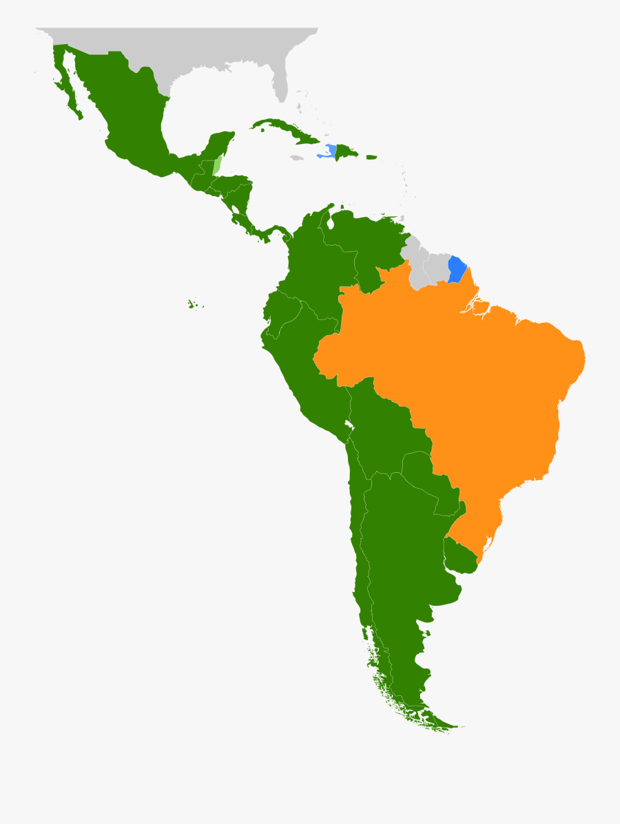 Latin America Map Clipart - Spanish Vs Portuguese South America, Transparent Clipart