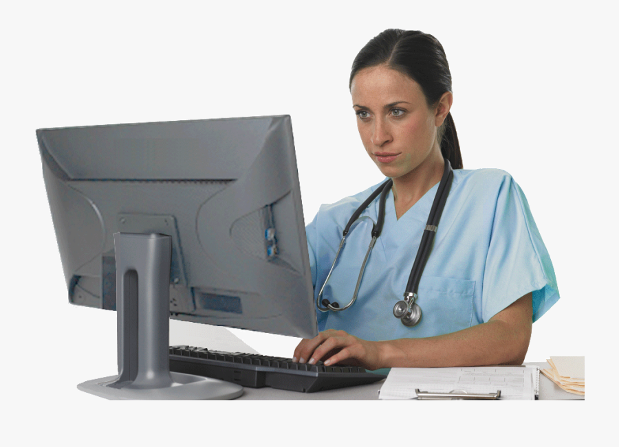 Nurse At Computer Png - Nurse Using A Computer, Transparent Clipart